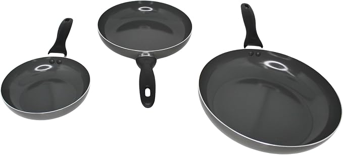 IMUSA 3 Piece 7, 9 & 11 Inch Chef Cera Aluminum Gray Ceramic Fry Pan Set | Ceramic Nonstick Coating, Cool-Touch Handles, Ideal for Sautéing and Searing, Great for Everyday Home Cooking