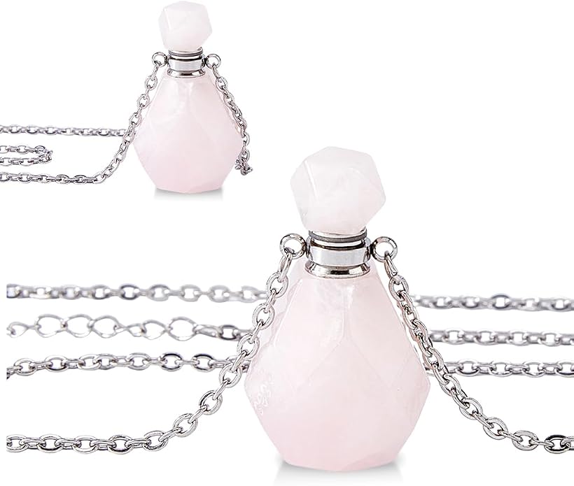 SUPERFINDINGS 2Pcs Perfume Bottle Necklace Essential Oil Diffuser Necklace Natural Crystal Perfume Bottle Pendant with 304 Stainless Steel Chain Gemstone Vial Pendant for Woman Men