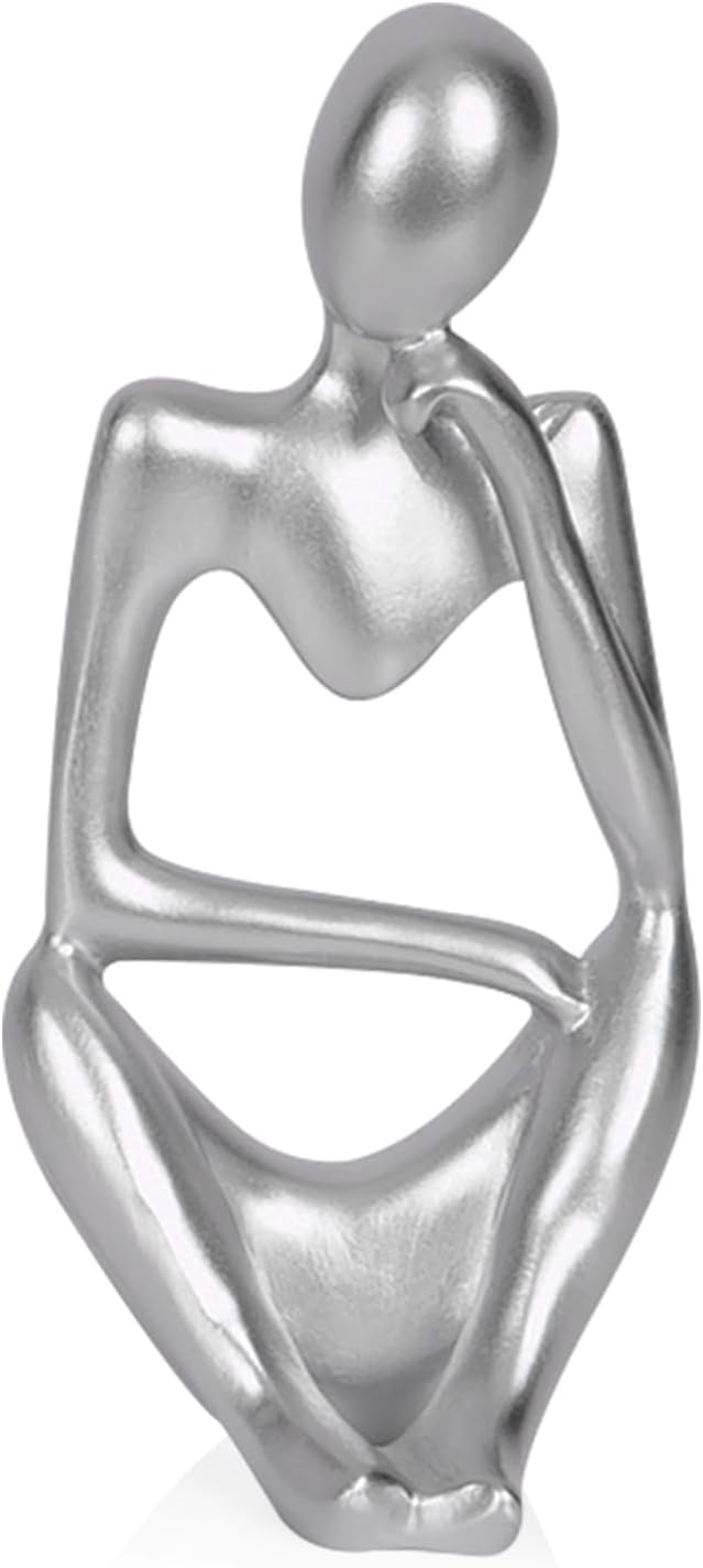 Sandstone Resin Thinker Statue Style Abstract Sculpture, Silver, Right | Small Statue Collectible Figurines, Modern Aesthetic Ornament for Home Office Bookshelf Desktop Coffee Table Decor