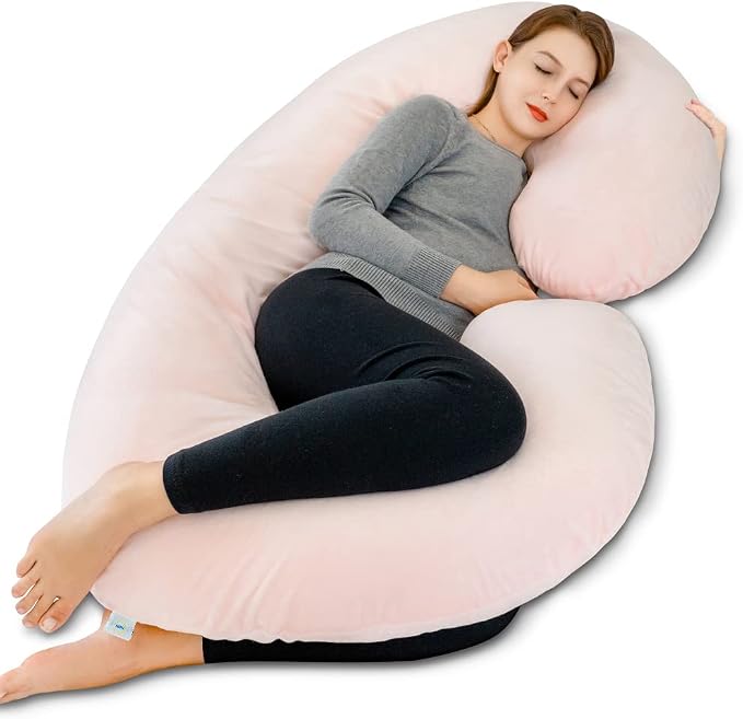 INSEN Pregnancy Pillow,Maternity Body Pillow with Velvet Cover,C Shaped Body Pillow for Sleeping, Warm Pink