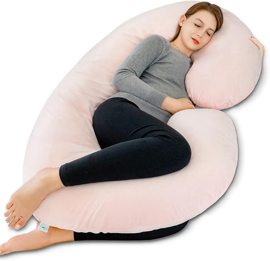 INSEN Pregnancy Pillow,Maternity Body Pillow with Velvet Cover,C Shaped Body Pillow for Sleeping, Warm Pink