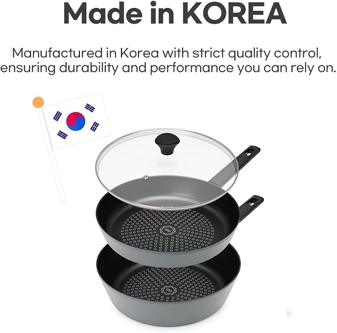Nonstick B 11 Inch Frying Pan Skillet set with lid, Deep Frying Pan with Diamond Coating Cool Touch Handle, Scratch Resistant Coated, Gas& Electric