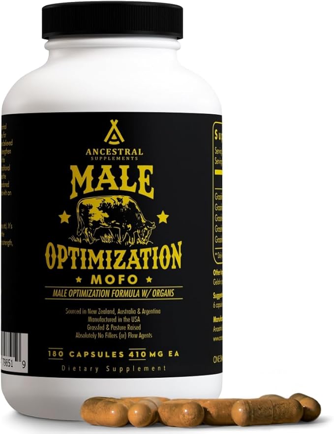 Ancestral Supplements Mofo, Supplements for Men, Support for Energy Levels and Overall Men's Health and Wellness, Non-GMO Grass Fed Beef Organ Supplement with Liver, No Fillers, 180 Capsules