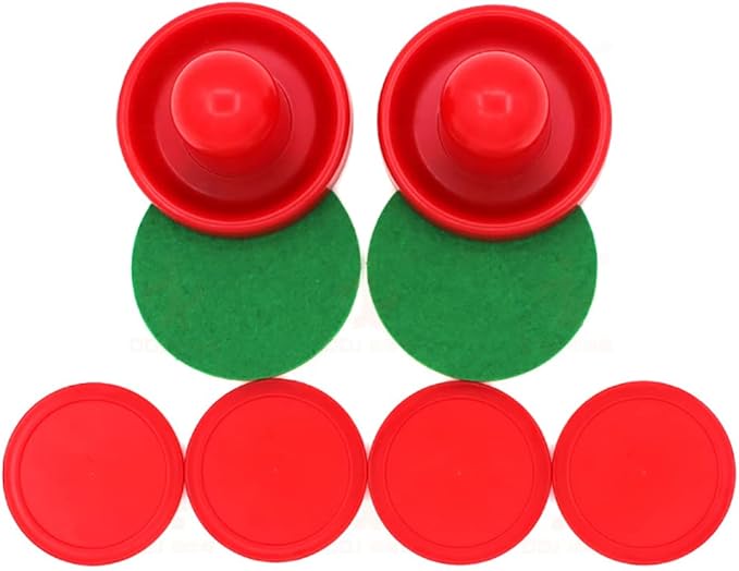 4 Pcs Air Hockey Pushers with 8 Pcs Pucks, Paddles & Goal Handles - Replacement Accessories for Game Tables