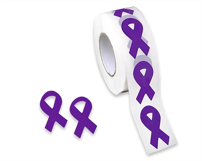 Alzheimer's Awareness Small Purple Ribbon Stickers for Alzheimer's Disease Fundraisers & Awareness Events (1 Roll - 250 Stickers)