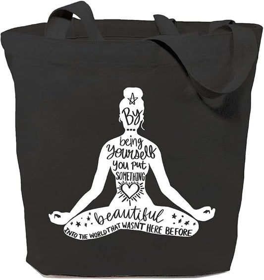 Yoga Canvas Tote Bag for Women Namaste Meditation Reusable Grocery Shoulder Shopping Bags Motivational Girl Power