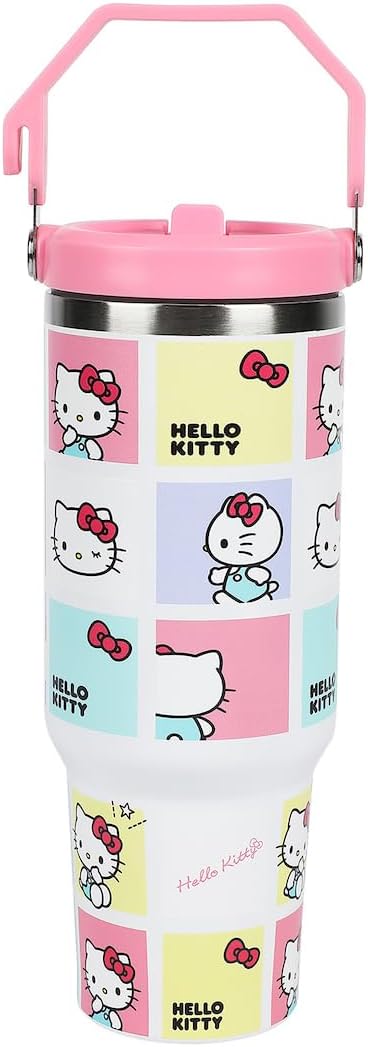 Bioworld Hello Kitty Character Squares White 40 Oz Stainless Steel Tumbler