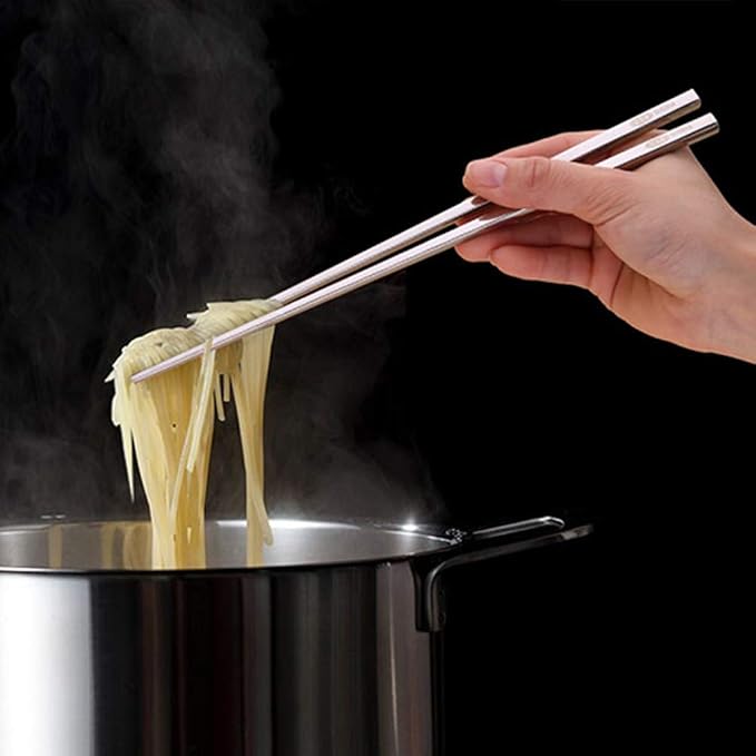 IQCWOOD 10 Pairs 304 Stainless Steel Korean Chopsticks, 8.66 Inch | Reusable Korean Chopsticks for Daily Meals, Metal Classic Style Chopsticks with Flat Design, Dishwasher Safe, for Asian Food