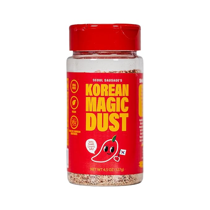 Korean Magic Dust 4.5oz (127g) – Seasoning Blend - Salty, Spicy, and Umami Flavor Explosion – Award-Winning, Food Network The Great Food Truck Race Winner – Perfect on Eggs, Meats, Veggies, Popcorn, Chips, and More.