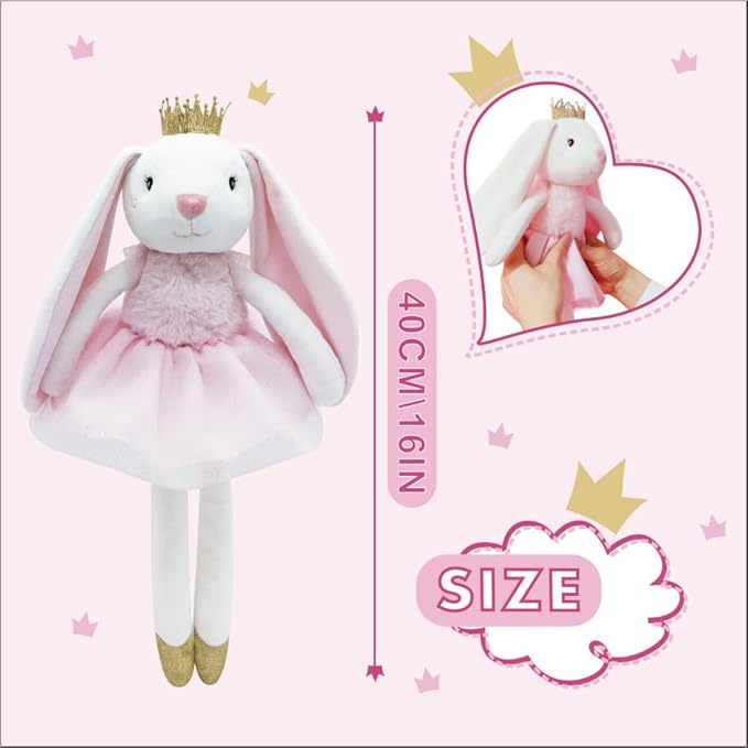 15.7" Easter Bunny Stuffed Animals, Princess Stuffed Bunny, Cute Plush Toy Rabbit Easter Decoration Birthday Gift for Boys and Girls, Pink