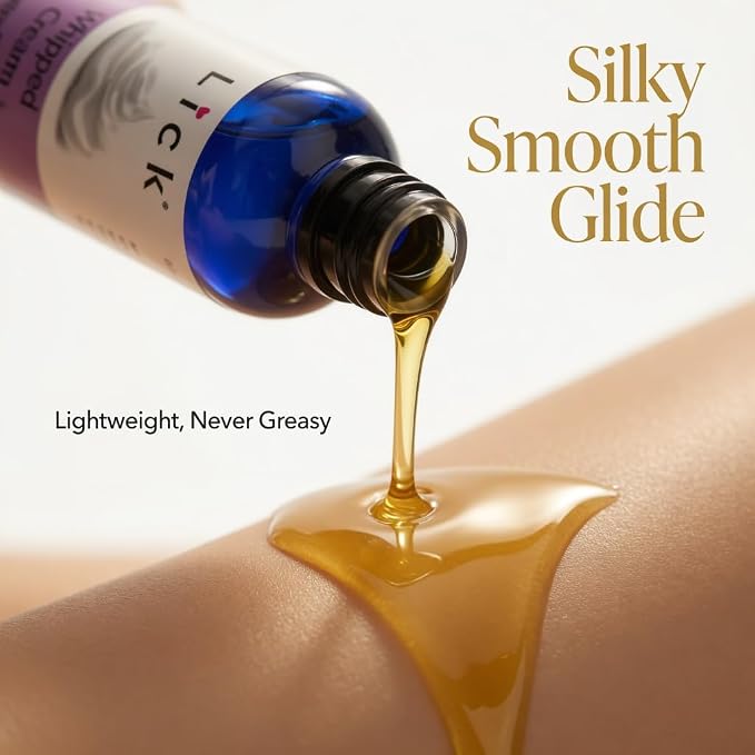 Lick Whipped Cream Flavored Massage Oil with Vitamin E - Warming Edible Body Oil for Couples Massage - Sweet Almond and Coconut Oil Blend - Smooth Glide Skin Therapy for Men and Women - 4 oz