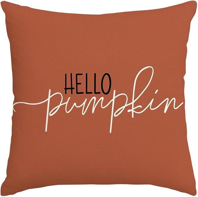 RABUSOFA Fall Pillow Covers 16x16 Inch,Rust Autumn Hello Pumpkin Pillows Decorative Throw Pillows,Outdoor Thanksgiving Cushion Cover Farmhosue Fall Decor for Bedroom Couch Sofa Rust