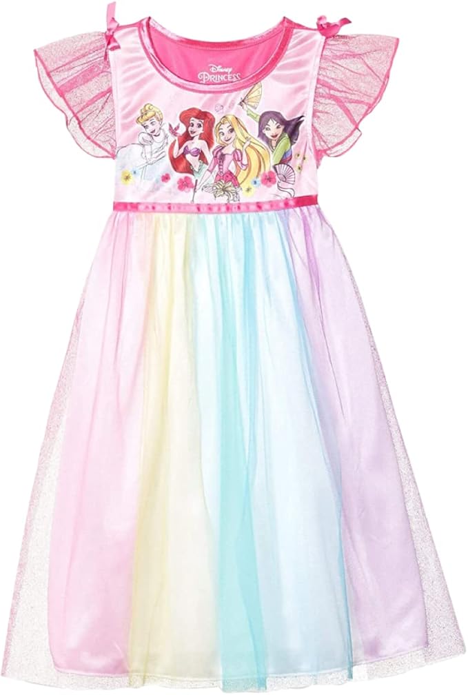Disney Girls' Princess Dress Nightgown, Fantasy Gown, Soft & Cute Pajamas for Kids