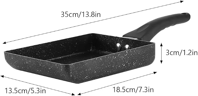 Joyzan Square Japanese Omelette Pan, Tamagoyaki Egg Skillet Maker Nonstick | Roll Rectangle Tamago Frying Rectangular Kitchen Cooking Griddle Tools Plastic Handle Baking Pancake Induction Cooktop Black