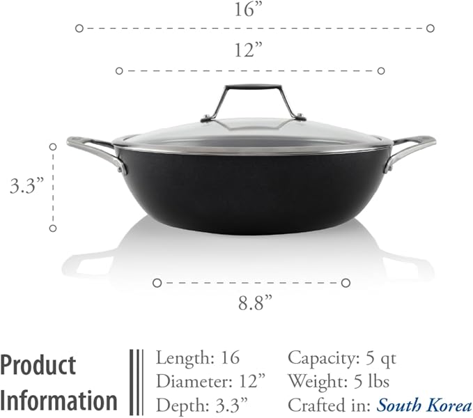 TECHEF - Onyx Collection - Nonstick Everyday Pan With Lid, 5 Qt Deep Frying Pan With Lid, For Sauteing, Frying, And Simmering, Induction Ready, PFOA-Free, Made In Korea