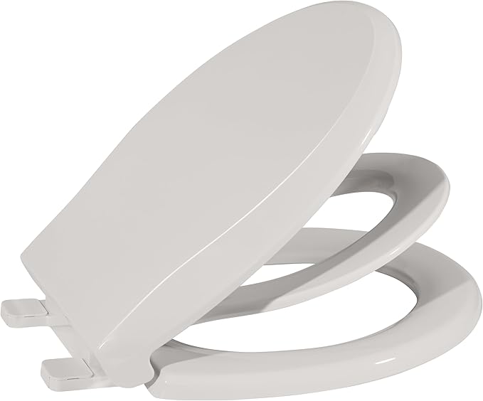 17" Round Potty Training Toilet Seat, Built-In Soft Quiet Close Lid with Magnetic Biscuit Color Kids Seat and Non-Slip Design, Easy to Install and Clean