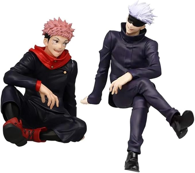2PCS Anime Figures Itadori Yuji Figurine Sitting Pose Character Statue PVC Collection Model Desktop Decoration