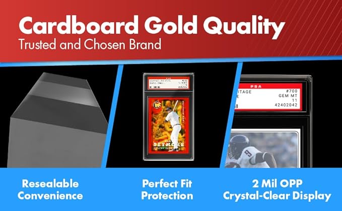 Cardboard Gold PSA Graded Card Sleeves – 1000 Count with PSA Logo, Resealable Slabs Sleeve - Precise Fit Slab Protector for Grading Baseball Football Gaming Trading Sports Cards