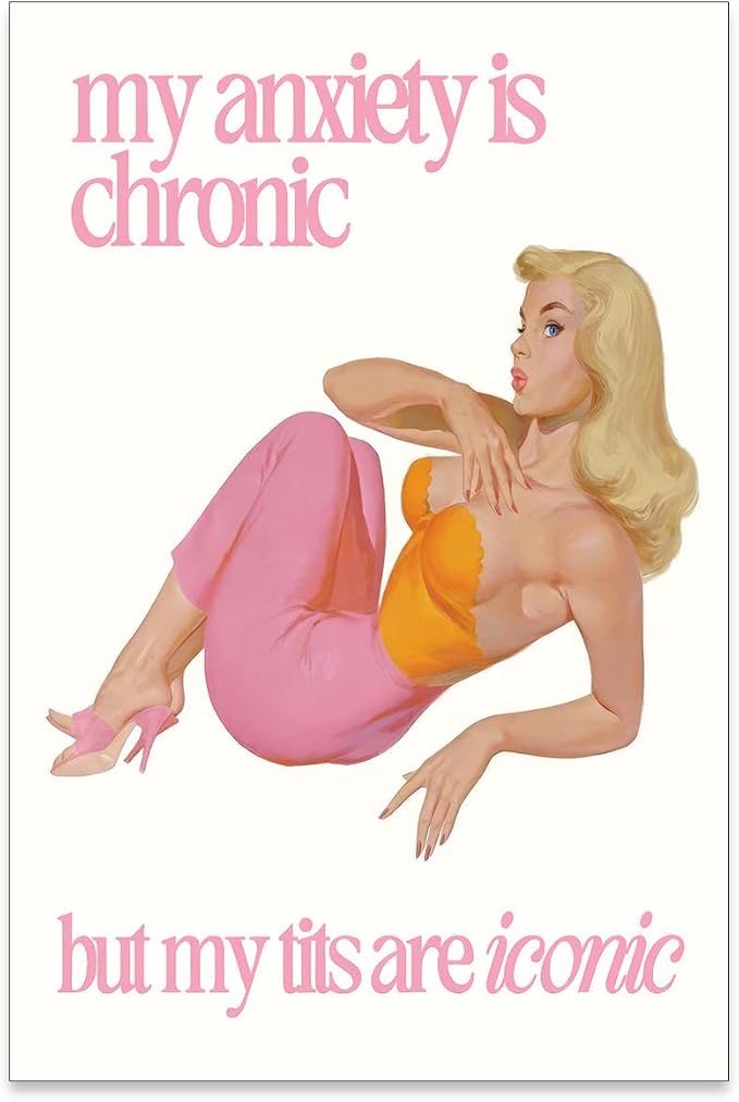 Haitunone Funky Sexy Women Wall Art Funny Quote Social Anxiety Poster 60s 70s Vintage Housewife Canvas Prints for Apartment Wall Decor 16X24 inch Unframed