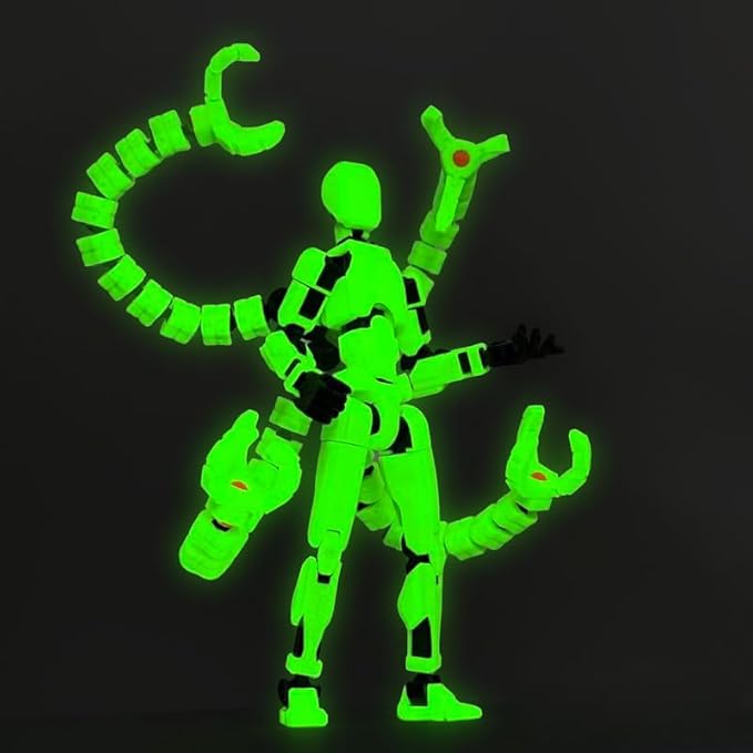 T13 Action Figure, Assembly Completed Dummy 13 Action Figures,T 13 3D Printed Toys - The Premium Action Figures for Sci-Fi Enthusiasts,Four Claws Robot (Green - Glows in The Dark, 7.2 Inch)