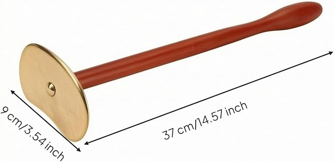 Gua Sha Easy to Clean Long Handle Gua Sha Gift Idea Myofascial Release, Red Pear Wood Brass Tai Chi Gua Sha Board Long Handle