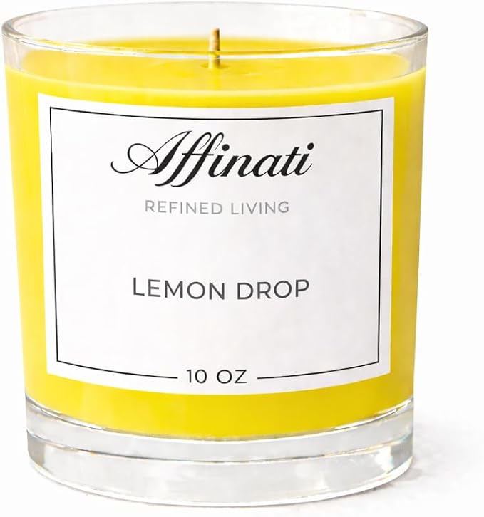 Lemon Drop Affinati 10 oz Scented Candle for Home – Long Lasting Fruity Soy Blend Candle with Wooden Wick, Strong Scent Throw Glass Jar Candles, Premium Clean Burning Aromatherapy Gifts