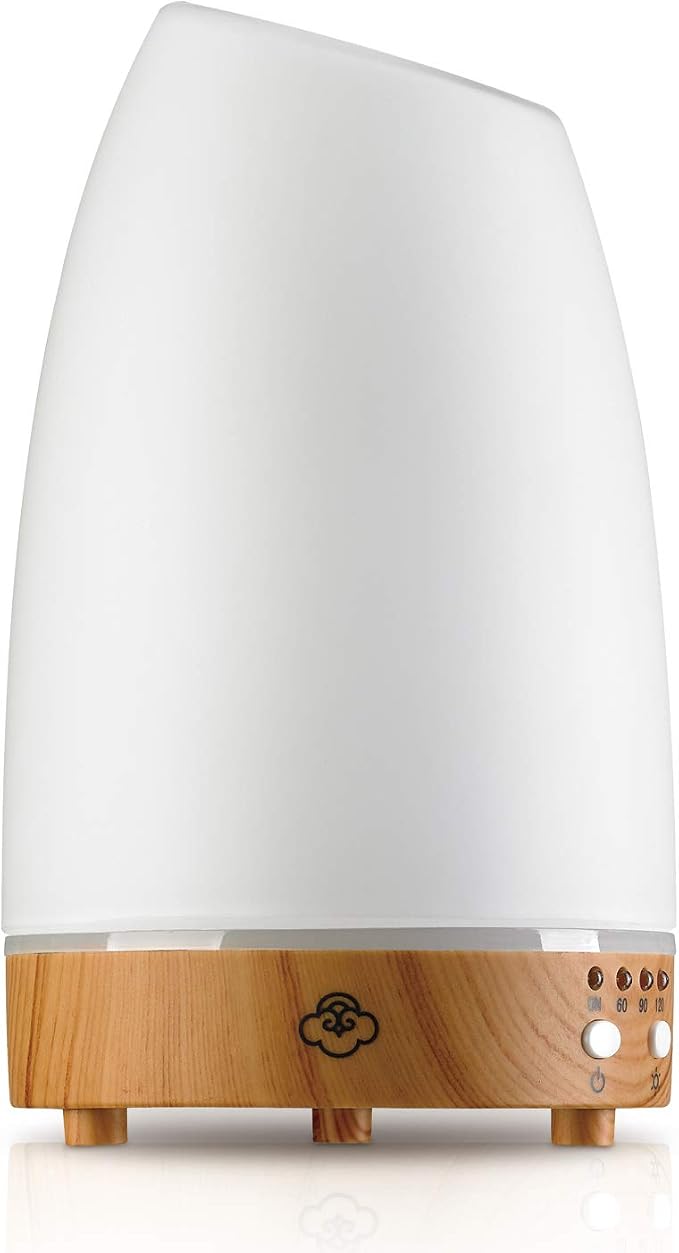 Serene House Ultrasonic Astro Aromatherapy Essential Oil Cool Mist Diffuser – 7-Color Calming Light Display with Timer Control, Automatic Shut-Off (White Cover/Light Wood Base, 90ml)