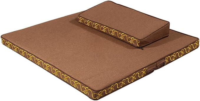 Portable Foldable Meditation Cushion Mat Set with Washable Cotton Linen Cover, Larger Thick Yoga Mat Bolster Floor Pillows Seating for Adults Meditation Accessories coffee-80CM