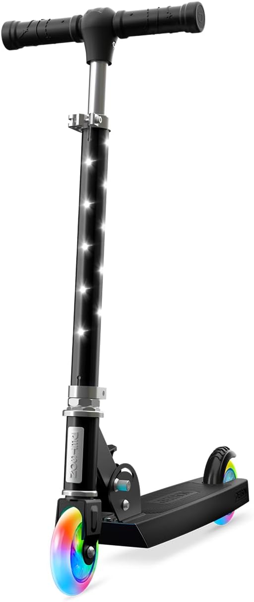 Jetson Jupiter Kids 2-Wheel Light-Up Kick Scooter, LED Lights on Handlebar, Stem, Wheels & Deck, Adjustable Handlebar, Rear Brake, Easy-Folding Mechanism, Ages 5+