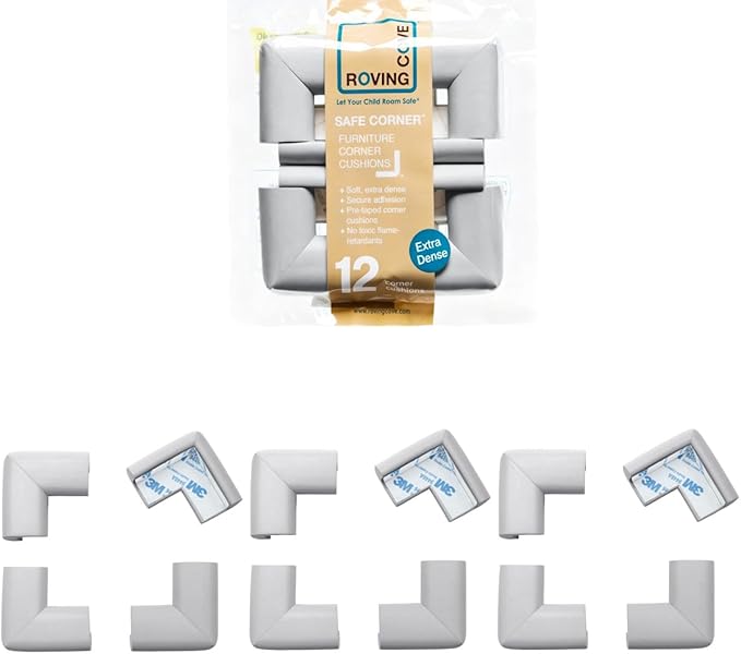 Roving Cove HeftyFit Corner Protector for Baby (12 Large Corners), Heavy-Duty Soft Rubber Foam Furniture Corner Bumper Guards, 3M Adhesive Pre-Taped, Stone Grey