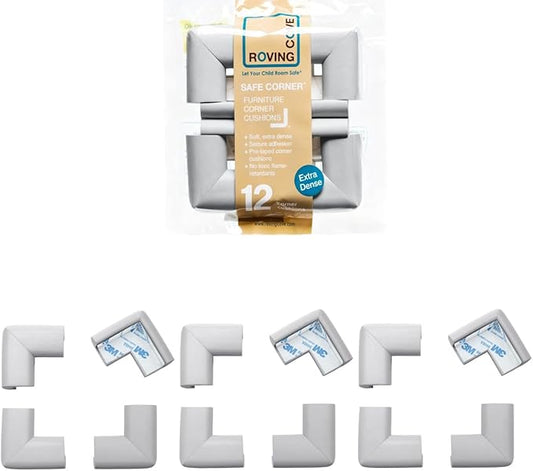 Roving Cove HeftyFit Corner Protector for Baby (12 Large Corners), Heavy-Duty Soft Rubber Foam Furniture Corner Bumper Guards, 3M Adhesive Pre-Taped, Stone Grey