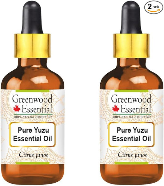 Greenwood Essential Pure Yuzu Oil (Citrus Junos) with Two Glass Droppers Cold Pressed (Pack of Two) 10ml X 2 (0.66 oz)