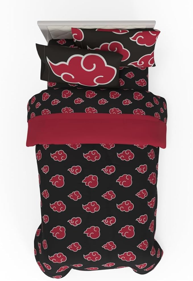 Collectibles Naruto Anime Akatsuki Bedding 5 Piece Super Soft Reversible Comforter and Sheet Set with Sham, Twin, (Officially Licensed Product) By Franco