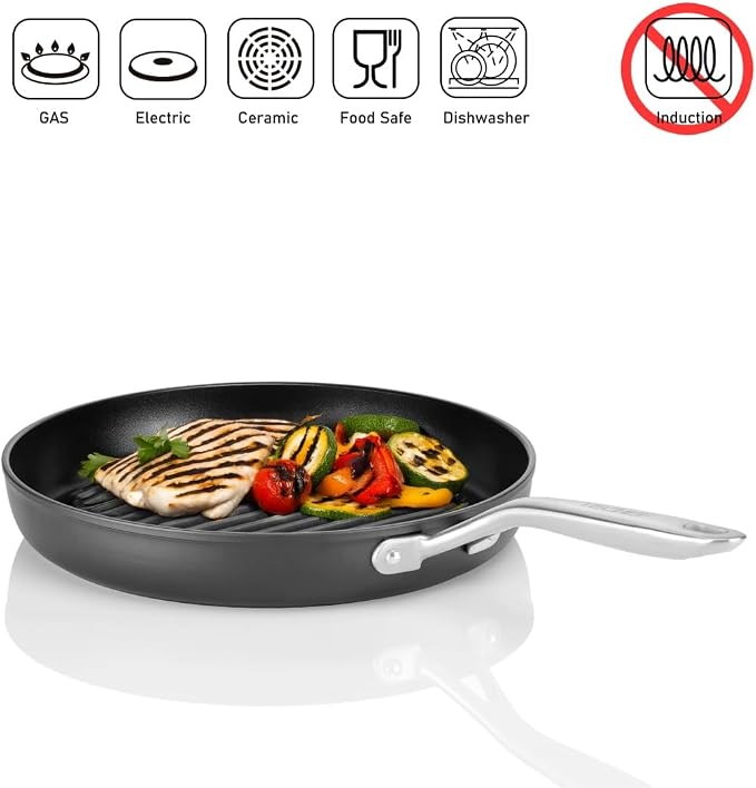 TECHEF - Onyx Collection, 12-inch Grill Pan For Stove Top, Nonstick Grill Pan For indoor cooking, PFOA-Free, Heavy-Duty Aluminum, Made In Korea (No Induction)