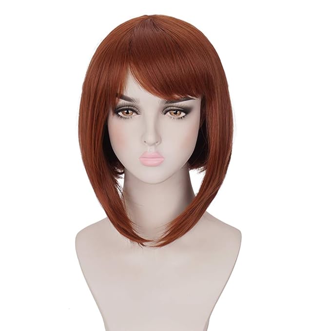 morvally Short Straight Reddish Brown Natural Synthetic Hair Bob Wig for Women Girls Cosplay, Costume Party, Halloween