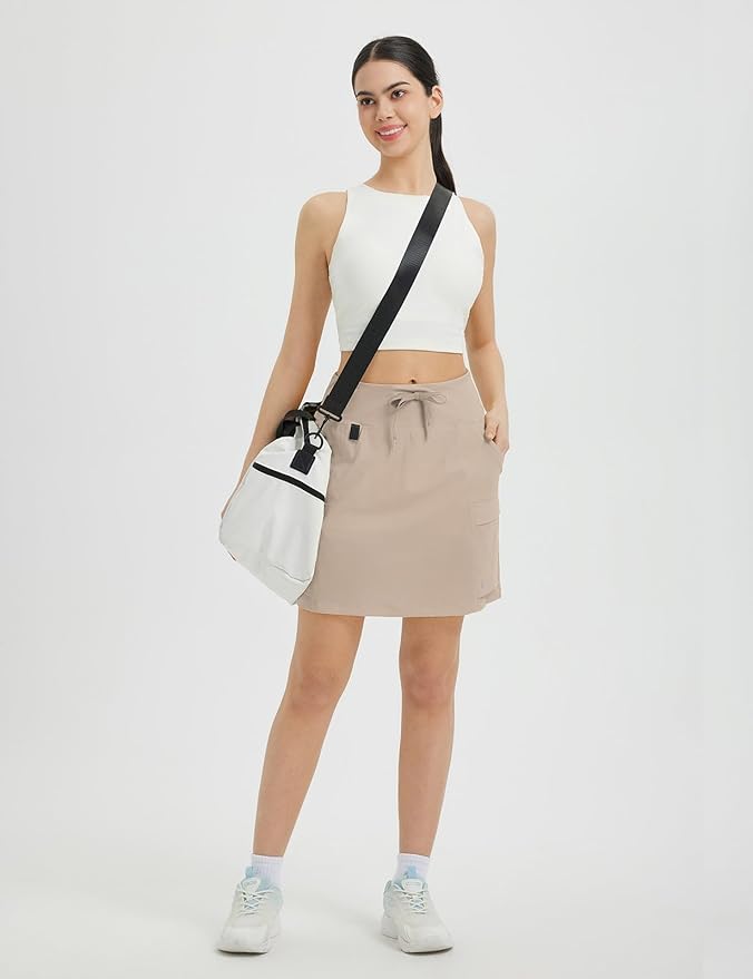 baleaf Women's 16" Hiking Cargo Skort with Pockets Knee Length Skirts | 4 Cargo Pockets, High Waisted, Built-In Shorts, UPF 50+ Sun Protection, Quick Dry, Stretch, Hiking, Golf, Outdoor, Casual