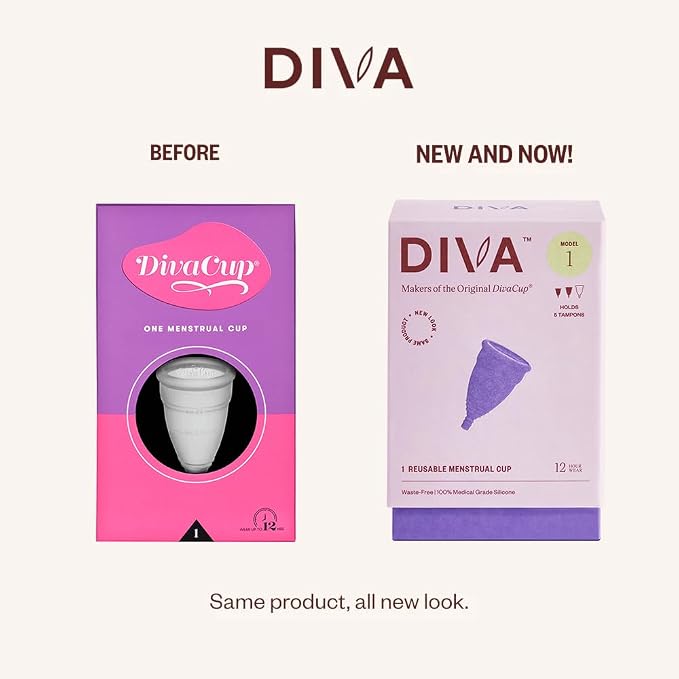 DIVA Cup & Shaker - Medical Grade Silicone Cup for Period Care - Reusable Menstrual Cup with Shaker for On-The-Go Cleansing - Wear Up to 12 Hours - Model 1 (for Medium to Heavy Flow)