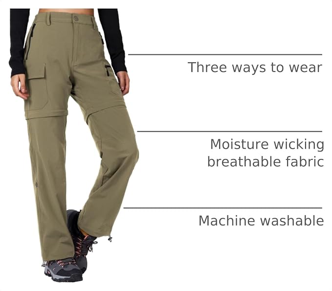 Cycorld Women's-Hiking-Pants-Convertible Quick-Dry-Stretch-Lightweight Zip-Off Outdoor Pants with 5 Deep Pockets
