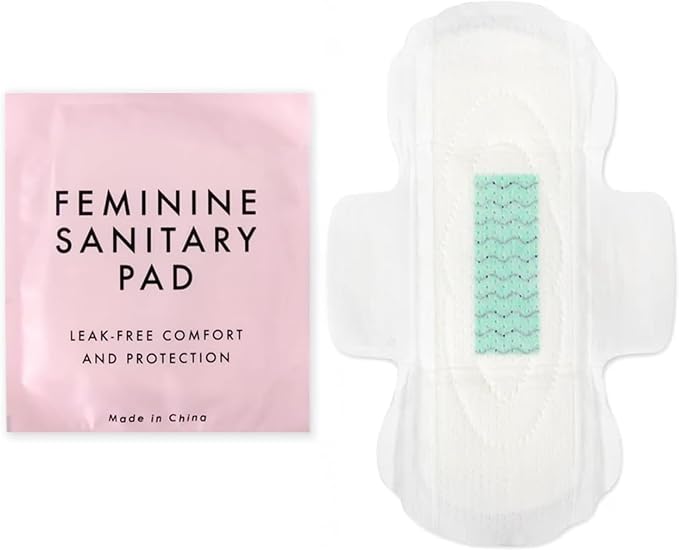 100 Bulk Pads with Wings Individually Wrapped for Women Homeless, Postpartum, Hospitals, Feminine Incontinence Menstruation Sanitary Pads for Women