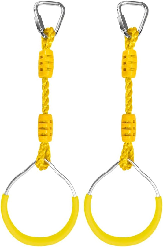 Swing Ninja Ring Indoor Outdoor Backyard PlaySet Fitness Gymnastic Training Equipment, 2 Pack Yellow Hanging Jungle Gym Fist Trapeze Monkey Bars Climbing Ring Ninja Warrior Obstacle Course Attachments