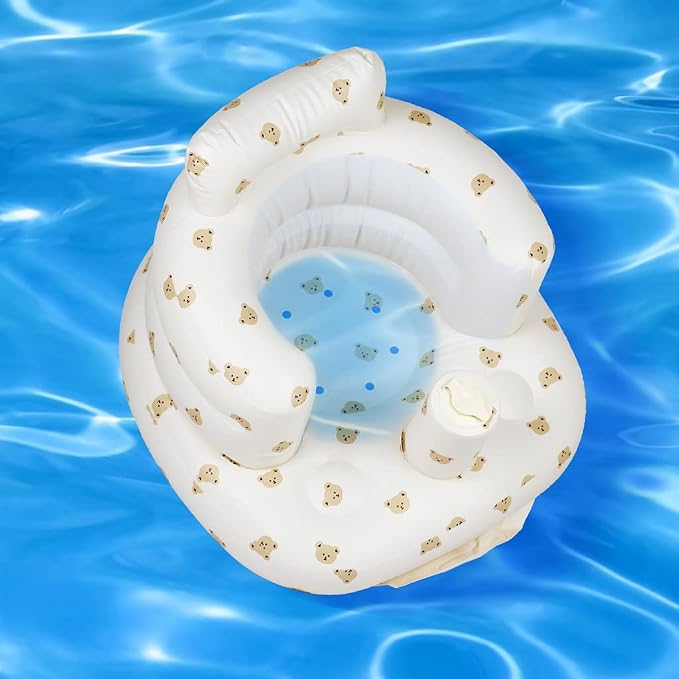 AirSwim Inflatable Baby Seat, Inflatable Baby Chair for Babies 3 Months and Up, Summer Blow Up Chair with Built in Air Pump, Infant Floor Seats for Learning to Sit, Palying, Camping, Bear Head