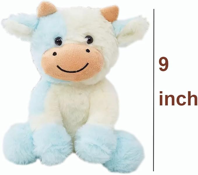 Cow Stuffed Animals Soft Plush Cute Cow Doll for Boys Girls 8in (zuo NIU qian lanse)