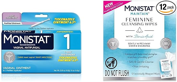 Monistat 1 Day Yeast Infection Treatment, 1 Tioconazole Applicator Feminine Wipes, 12 Count