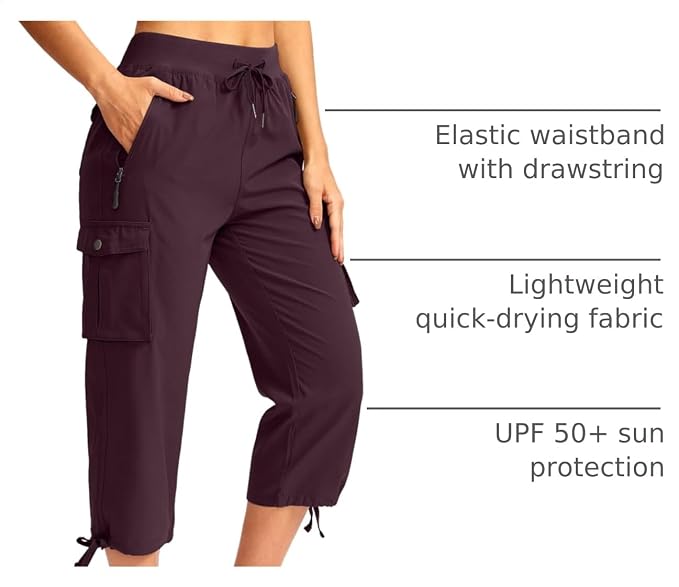 Soothfeel Women's Cargo Capris Pants with 6 Pockets Lightweight Quick Dry Travel Hiking Summer Pants for Women Casual