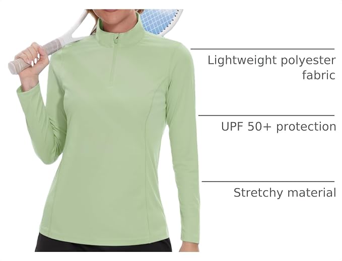 TACVASEN Women's Quarter Zip Pullover Golf Shirts UPF 50+ Long Sleeve Sun Shirts UV Protection Workout Tops