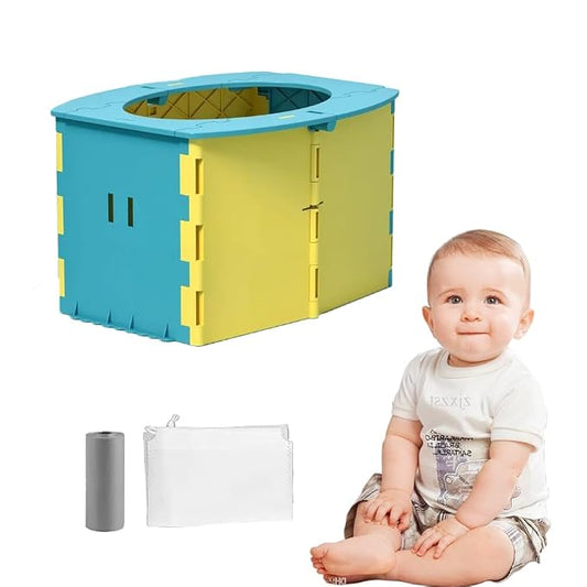 Travel Potty for Kids, 2025 New Reusable Portable Folding Potty for Toddler, Foldable Toilet for Outdoor Camping, Toddler Potty Seat (Blue Yellow)