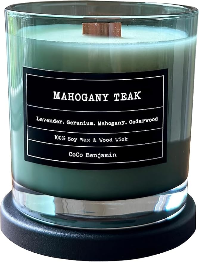 100% Soy, Highly Scented, Hand Poured Soy Candle (Mahogany Teak (Wooden Wick))