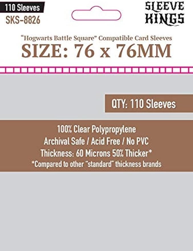 Sleeve Kings Standard Card Sleeves – 110 Count, Clear 60 Micron Thickness, Medium Square Size (76 x 76 mm), Compatible with Hogwarts Battle & More