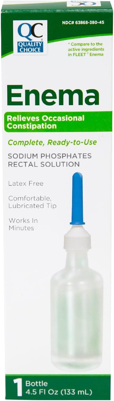 Quality Choice Enema, Relieves Occasional Constipation, Complete & Ready to Use, Sodium Phosphates Rectal Solution, Latex Free, Comfortable Lubricated Tip