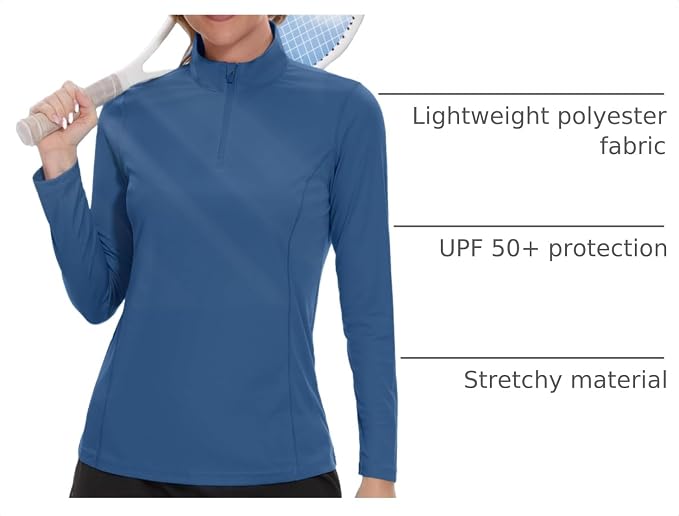 TACVASEN Women's Quarter Zip Pullover Golf Shirts UPF 50+ Long Sleeve Sun Shirts UV Protection Workout Tops